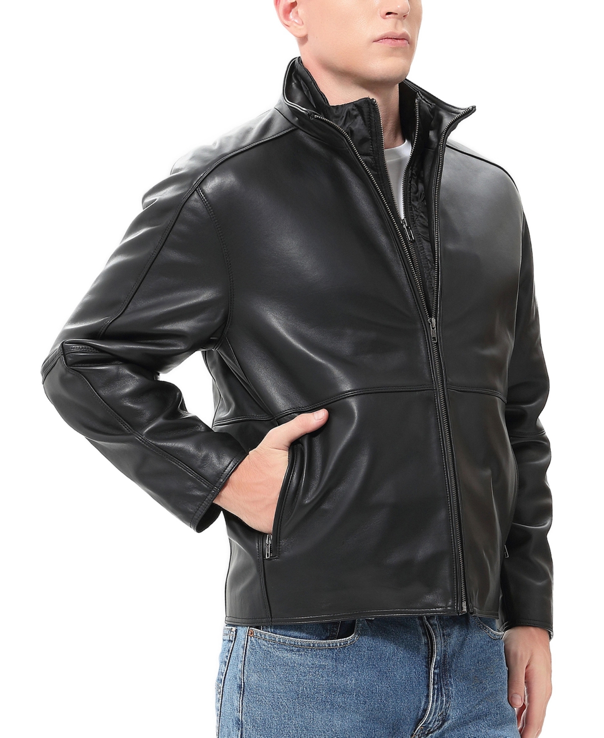 Men Blake Leather Hipster Jacket - Tall - Black