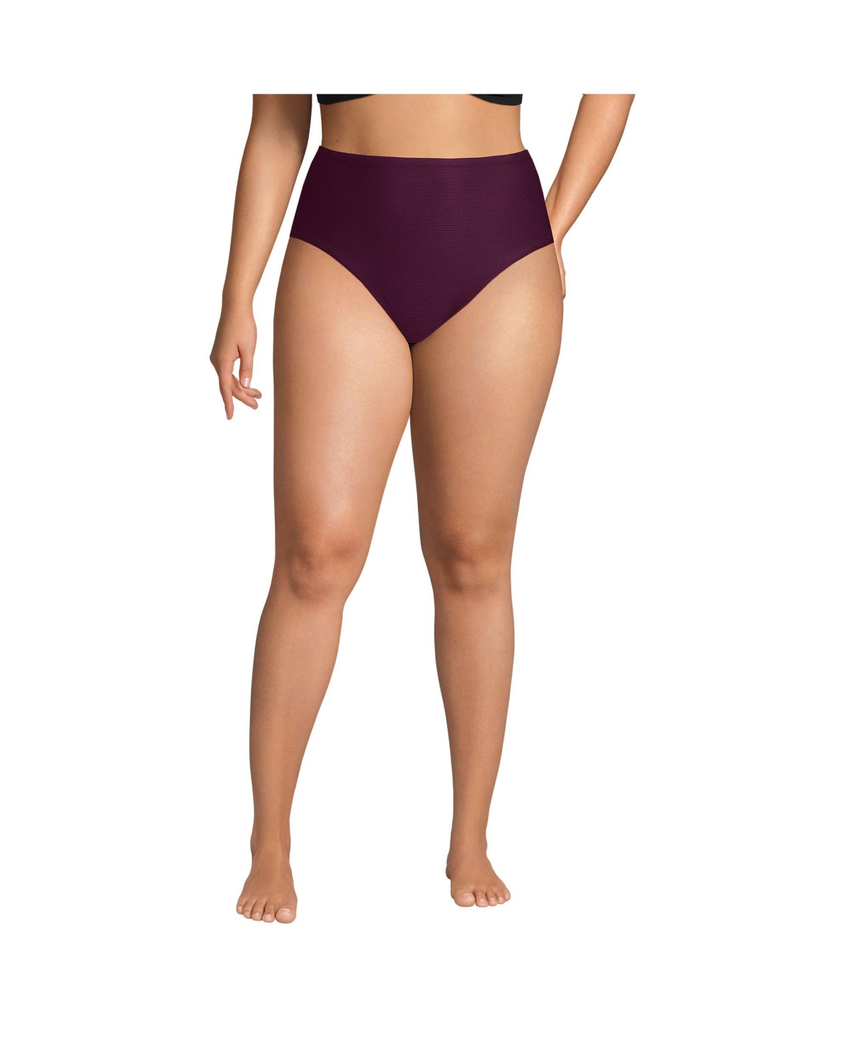 Plus Size Chlorine Resistant Ottoman Rib High Waisted Bikini Bottoms - Dark wine ottoman