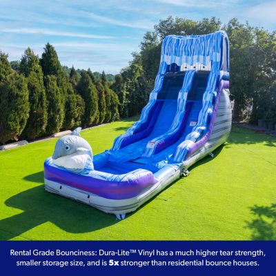 HeroKiddo 16FT Dolphin Inftatable Water Slide with Detachable Pool & Air Blower, Commercial Grade, 100% PVC Vinyl, Outdoor Backyard, Kids and Adults, Summer Fun, Blow up