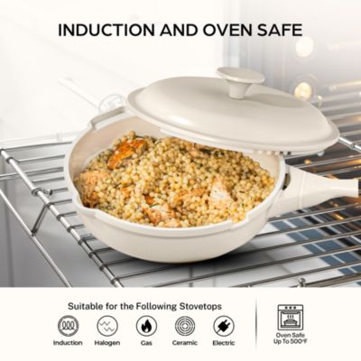 Zuka Everyday Pan 3.25 Qt. Ceramic 10 in 1 Nonstick Multi-Functional Saute Pan with Lid, Nylon Spoon, & Steamer Basket