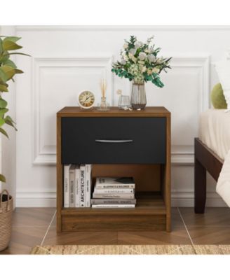 Nightstand with Drawer and Open Shelf for Bedside Storage in Bedroom or Guest Room