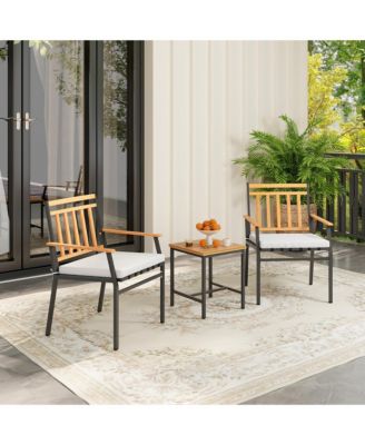 3 PCS Acacia Wood Bistro Set Patio Conversation Set w/ Cushions and Coffee Table