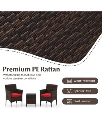 3 PCS Outdoor Conversation Set w/ Cushioned Seat & Tempered Glass Tabletop