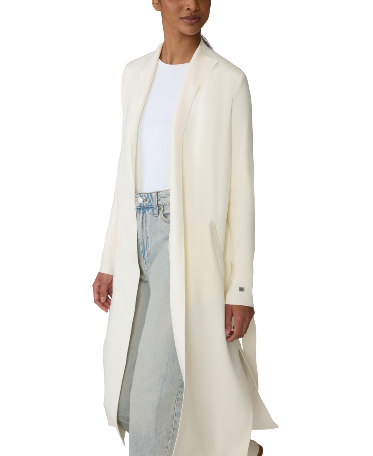 Womens Aliciana Mid-Thigh-Length Sustainable Coatigan With Belt - Powder