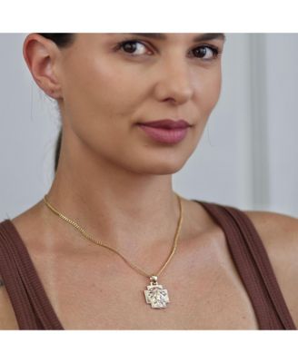 Yellow Gold Plated Pendant Necklace with Jesus Christ Cross Medallion