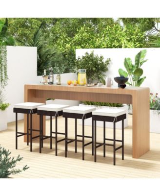 Patio Rattan Barstools Set of 4 with Footrest and Soft Cushions for Backyard Balcony