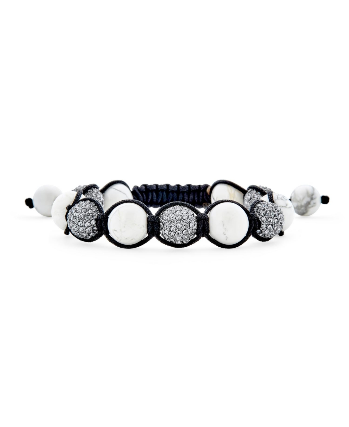 Black Pave Crystal Ball Bracelet Black Cord String Adjustable - Black onyx