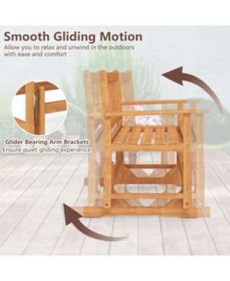 2-Person Outdoor Acacia Wood Glider Bench Patio Swing Rocking Loveseat