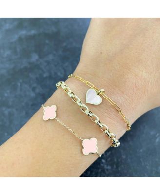 Small Pink Pearl Clover Bracelet 14K Gold