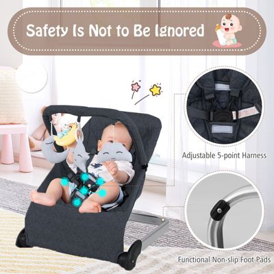 Kids Portable Bouncer Chair with Removable Cover and Interactive Toy Bar
