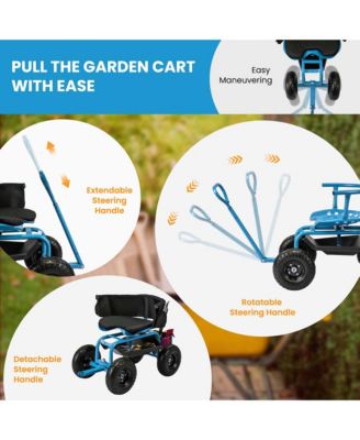 Rolling Garden Cart Height Adjustable Scooter with Swivel Seat & Tool Storage
