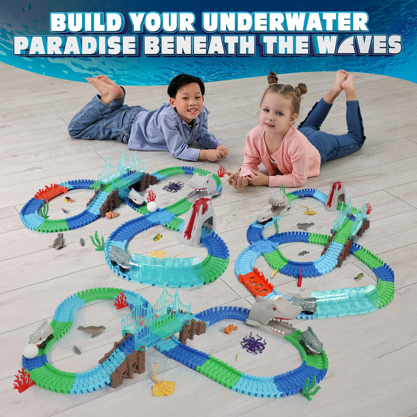 Детский конструктор USA Toyz Sharky Seas Race Track 225-Piece Building Set, Ages 6+ — фото 5