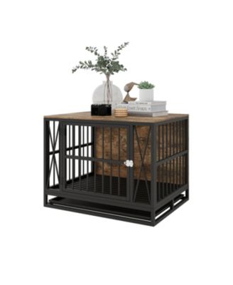 32.67 Inches Dog Kennel for Dogs up to 70 lb, with Removable Tray, Rustic Brown