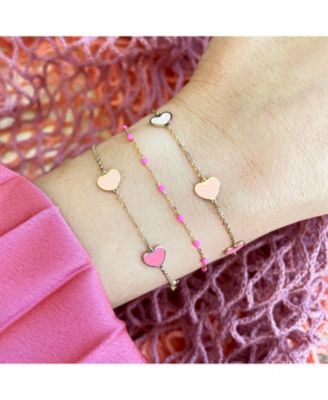 Pink Mixed Heart Station Bracelet 14K Gold
