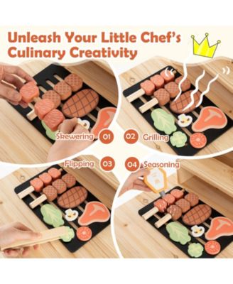 Wooden Barbecue Grill Playset with Play Food and Open Shelves