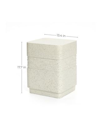Outdoor Side Table for Patio, 18 Inch Off White with Speckled Gray Square Cement Side Table, Small End Table for Garden, Outdoor Coffee Table, Accent Table for Indoor and Outdoor