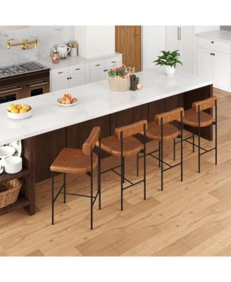  Set of 4   Upholstered   Padded Cushion & Backrest with Footrest   26" Bar Stools