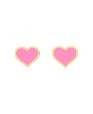 Large Bubblegum Pink Heart Stud Earrings 14k Gold