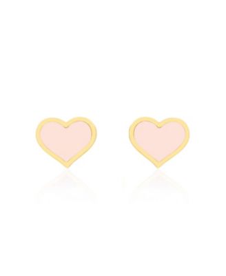 Large Pink Pearl Heart Stud Earrings 14K Gold