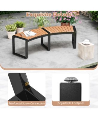 Patio Curved Bench with Slatted Seat and Metal Legs-2 Pieces