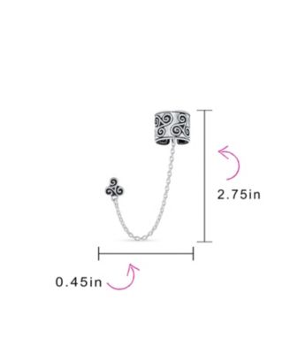 Celtic Irish Trinity Triskele Wrap Cartilage Ear Cuff Chain Pierced Ear Stud Earrings 1Pcs Oxidized .925 Sterling Silver