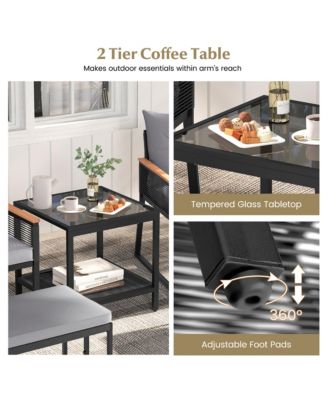 5 Piece Patio Conversation Set PE Rattan Wicker Chairs w/ 2 Ottomans Soft Cushions