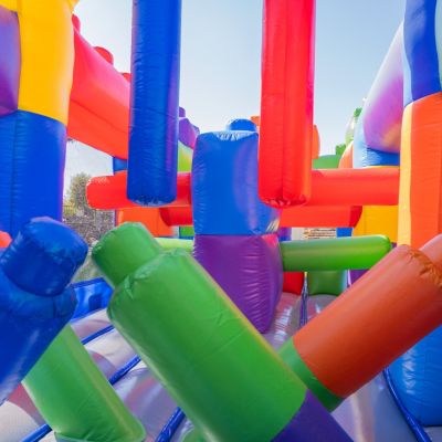 HeroKiddo 20FT Block Party Inflatable Obstacle Course with Air Blower, Commercial Grade 100% PVC, Outdoor Play, Summer Fun, Kids and Adults