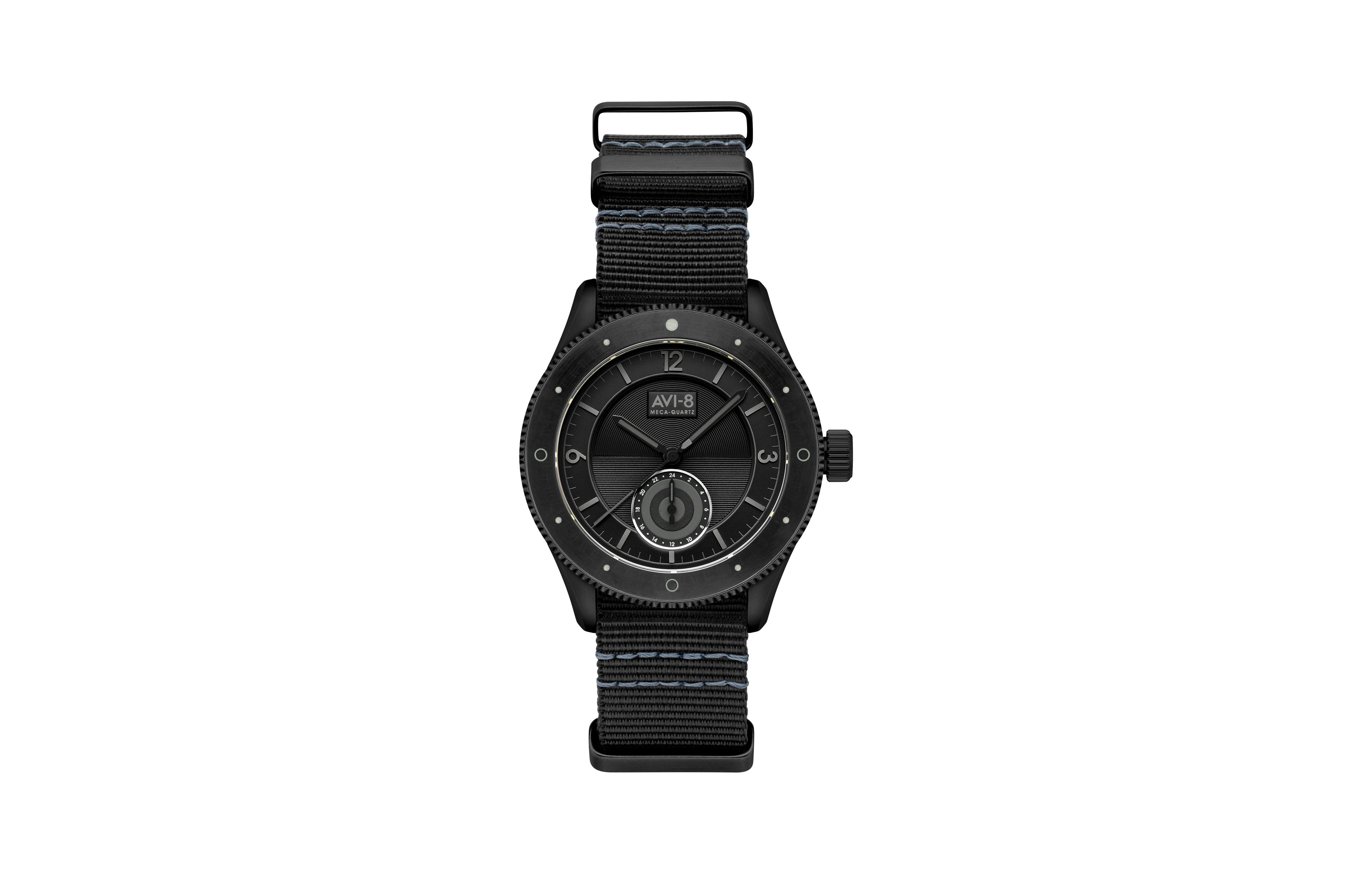 Avi-8 Men's Flyboy Airmaster Sector Meca-Quartz Black Nylon Strap Watch, 40mm