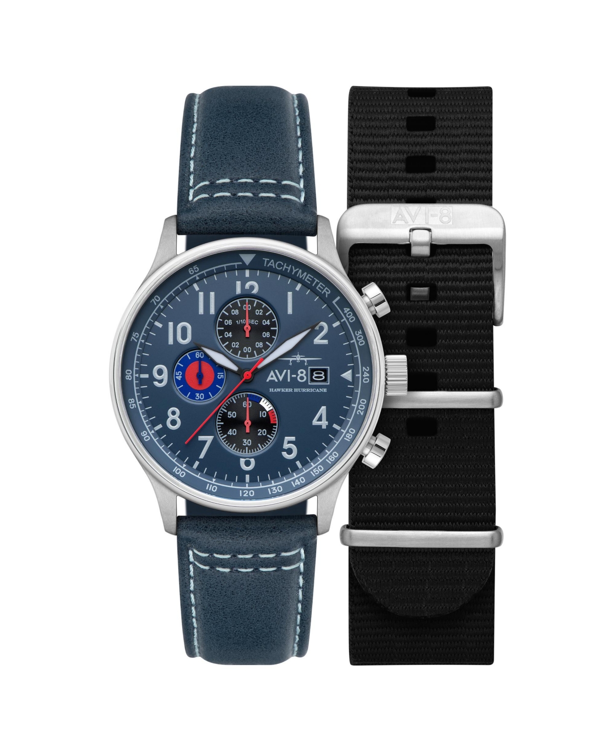 Men's Hawker Hurricane Classic Chronograph Blue Leather Strap Watch, 43.5mm - Blue