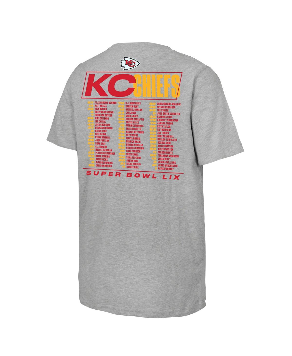 Fanatics Big Boys And Girls Heather Gray Kansas City Chiefs Super Bowl Lix Roster T-shirt In Heather Gray