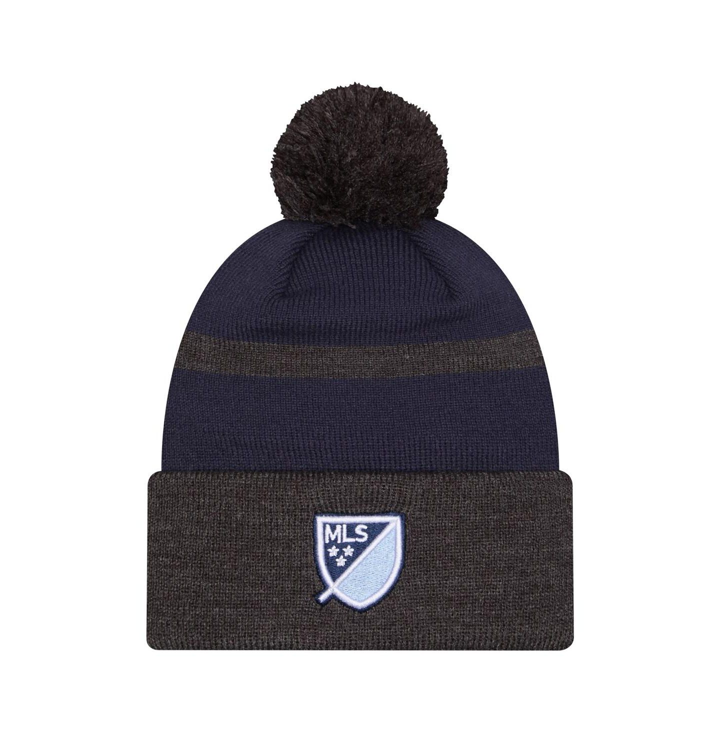 Мужская шапка New Era Blue Sporting Kansas City 2025 Kickoff Cuffed with Pom Knit Hat — фото 2