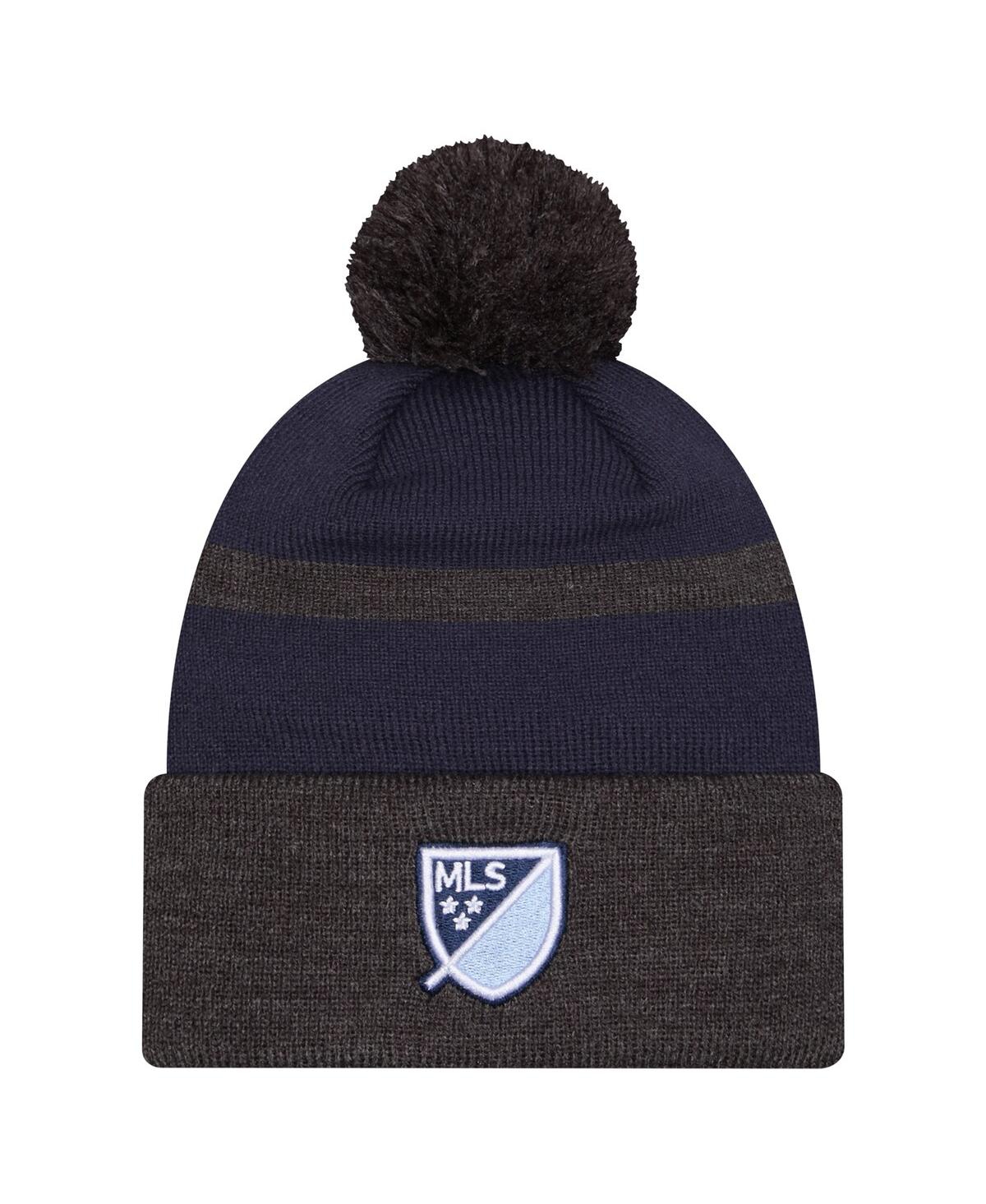 New Era Men's Blue Sporting Kansas City 2025 Kickoff Cuffed With Pom Knit Hat In Blue