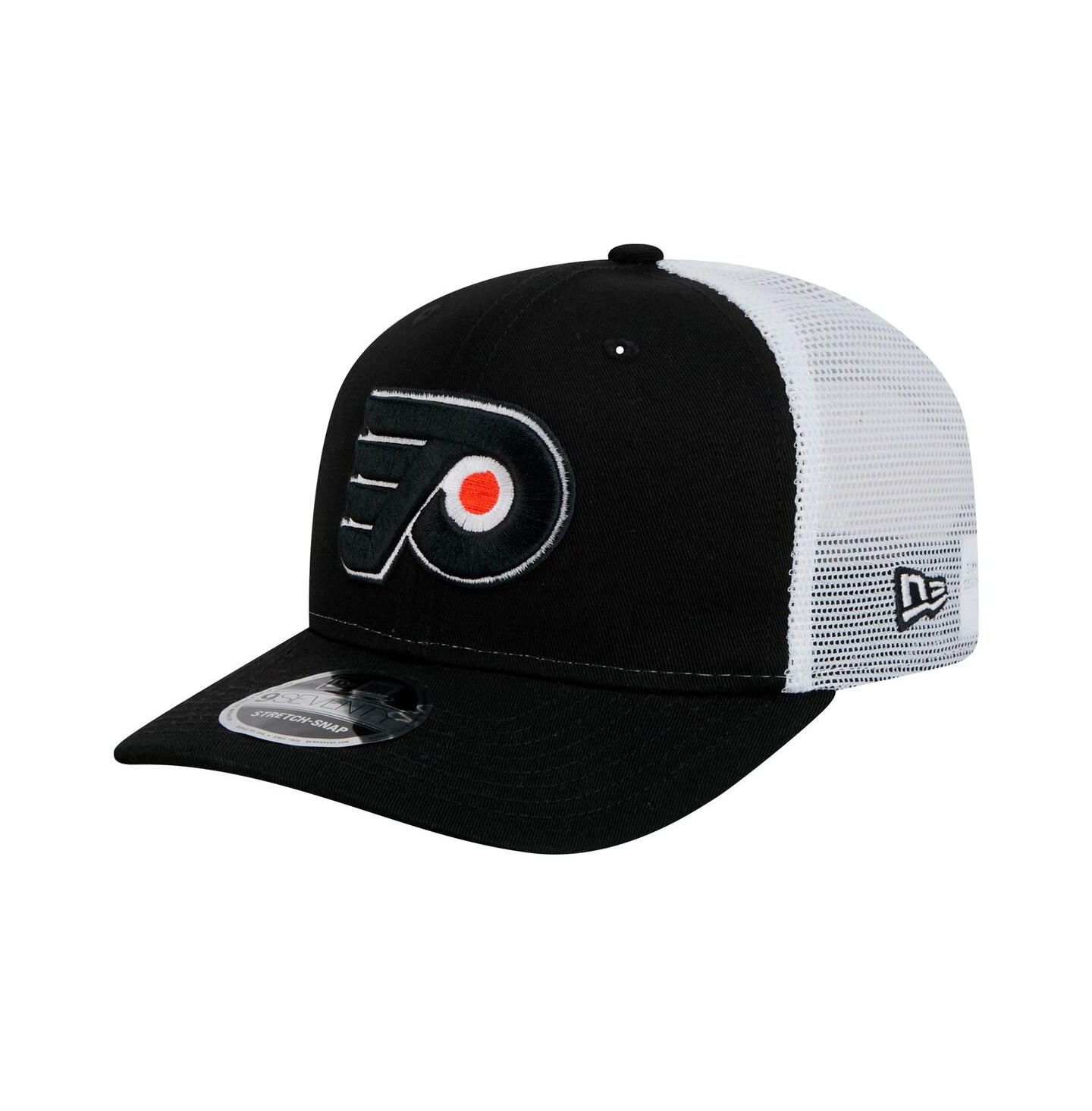 Мужская кепка New Era Black/White Philadelphia Flyers Core Trucker 9SEVENTY Stretch-Snap Hat — фото 1