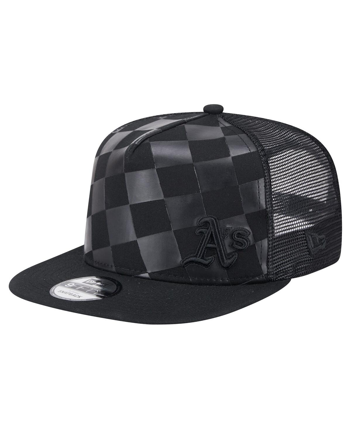 New Era Men's Black Athletics Score Check A-frame Trucker 9fifty Snapback Hat In Black