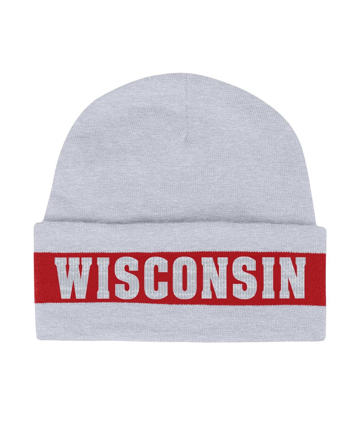 Men's Gray Wisconsin Badgers Jacquard Cuffed Knit Hat - Gray