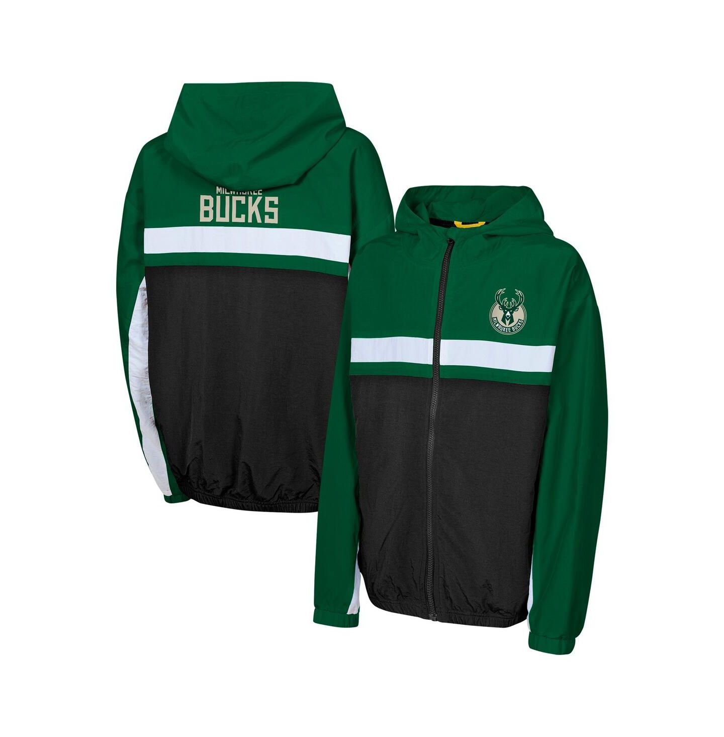 Детская куртка Outerstuff Hunter Green Milwaukee Bucks Headliner Windbreaker Full-Zip Hoodie Jacket — фото 1