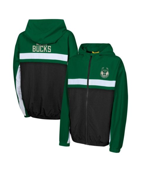 Детская куртка Outerstuff Hunter Green Milwaukee Bucks Headliner Windbreaker Full-Zip Hoodie Jacket
