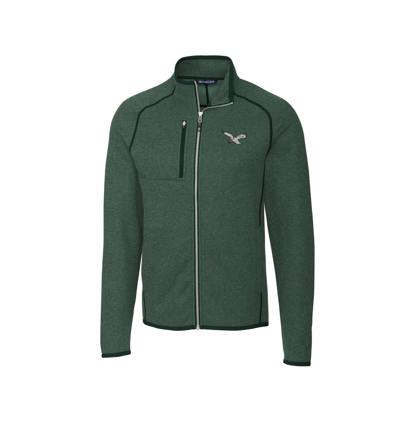 Мужская куртка Cutter & Buck Heather Green Philadelphia Eagles Mainsail Sweater-Knit Full-Zip — фото 3