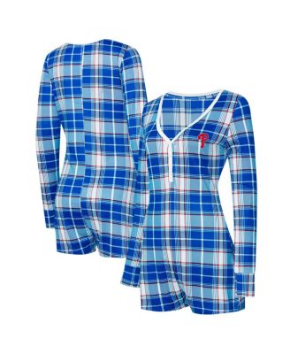 Concepts Sport - Women's Royal, Red Philadelphia Phillies Ashford Plaid V-Neck Knit Romper