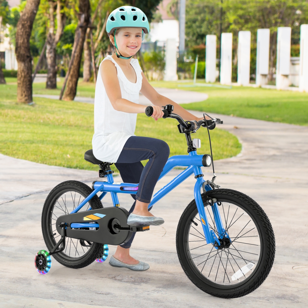 Kids Bike Led Lighted Adjustable with Training Wheels Perfect for 4-7 Years Old Kids, Safe and Fun Ride