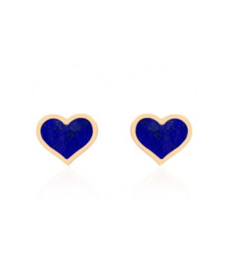 Large Lapis Heart Stud Earrings 14k Gold