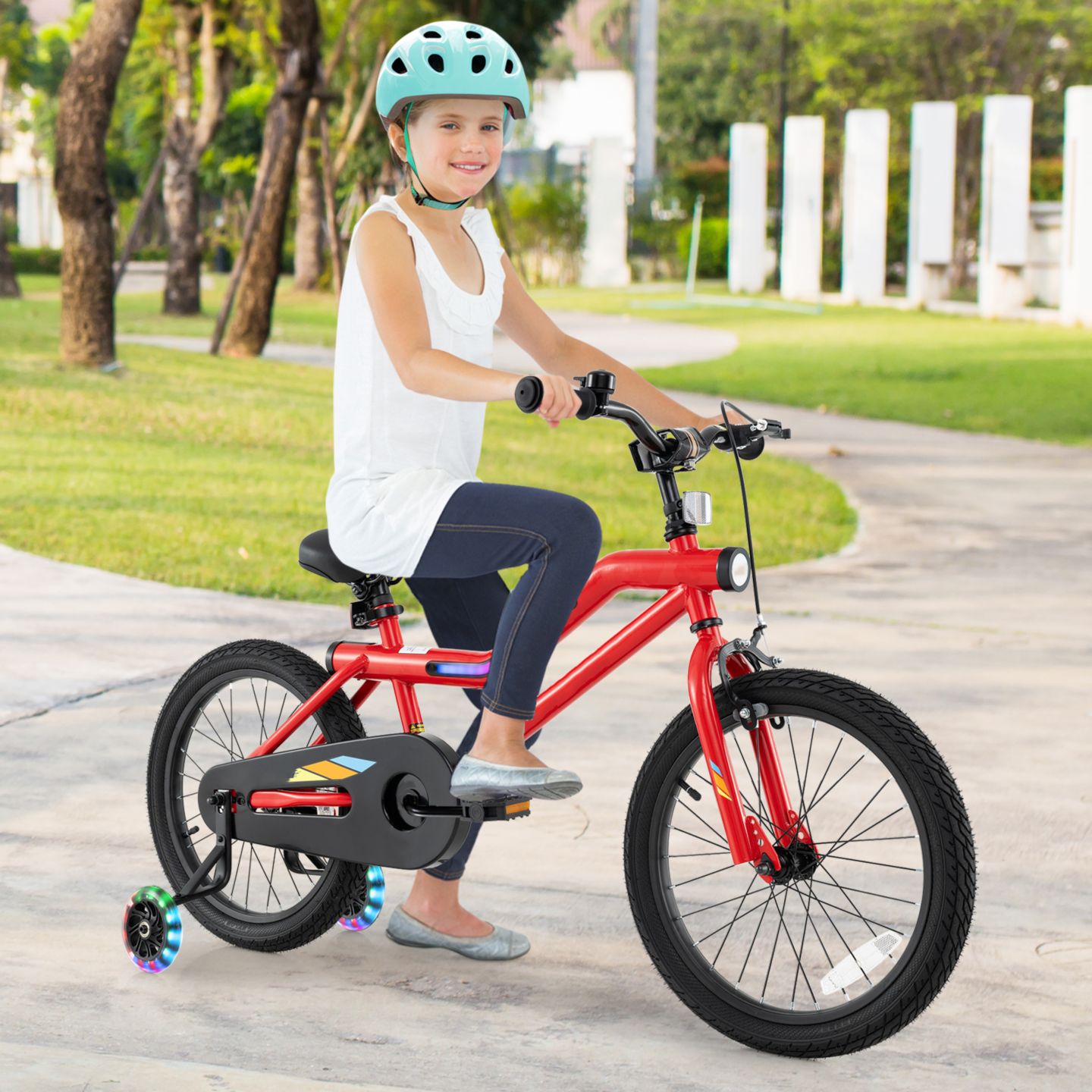 Детская игрушка Slickblue Kids' Bike with LED Lights & Adjustable Seat and Handlebars, от 4 лет, цвет: Красный — фото 3
