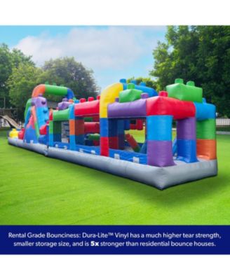 HeroKiddo 42' Block Party Inflatable Obstacle Course Water Slide Combo with Air Blower, Commercial Grade, 100% PVC Vinyl, Kids Outdoor Play, Summer Fun,