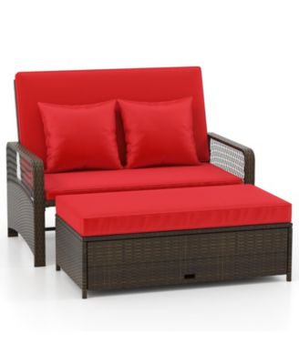 Patio Adjustable Wicker Daybed with 4-Level Backrest and Soft Cushions