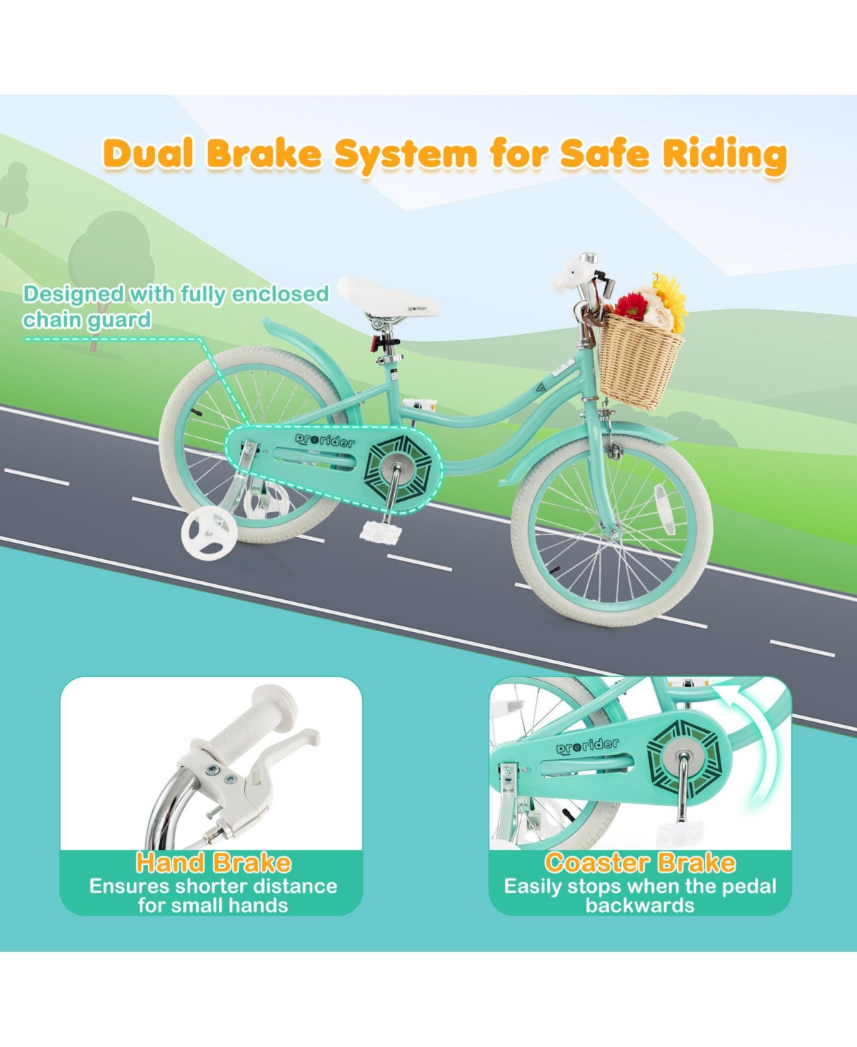 Kids Bike with Training Wheels and Adjustable Handlebar Seat Safe Comfortable Bicycle for Toddlers Young Riders