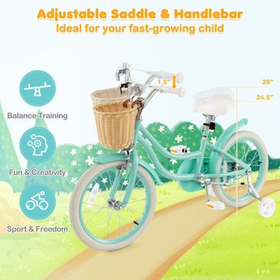Kids Bike with Training Wheels and Adjustable Handlebar Seat Safe and Comfortable Bicycle for Toddlers and Young Riders