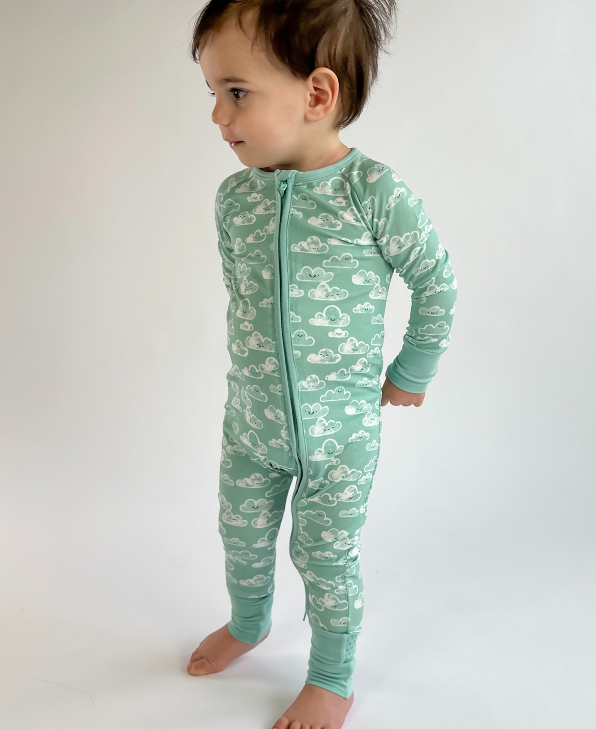Tiny Knot Co. Baby Boys And Girls Convertible 2 Way Zippered Footed Coverall In Blue Skies