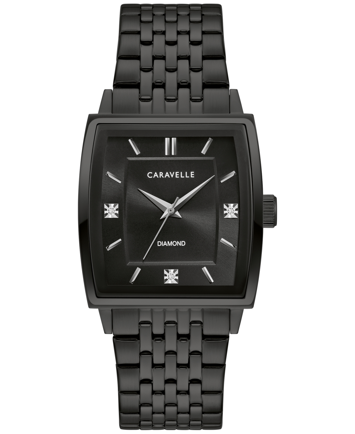 Men's Classic Diamond Accent Black-Tone Stainless Steel Bracelet Watch 33mm - Black