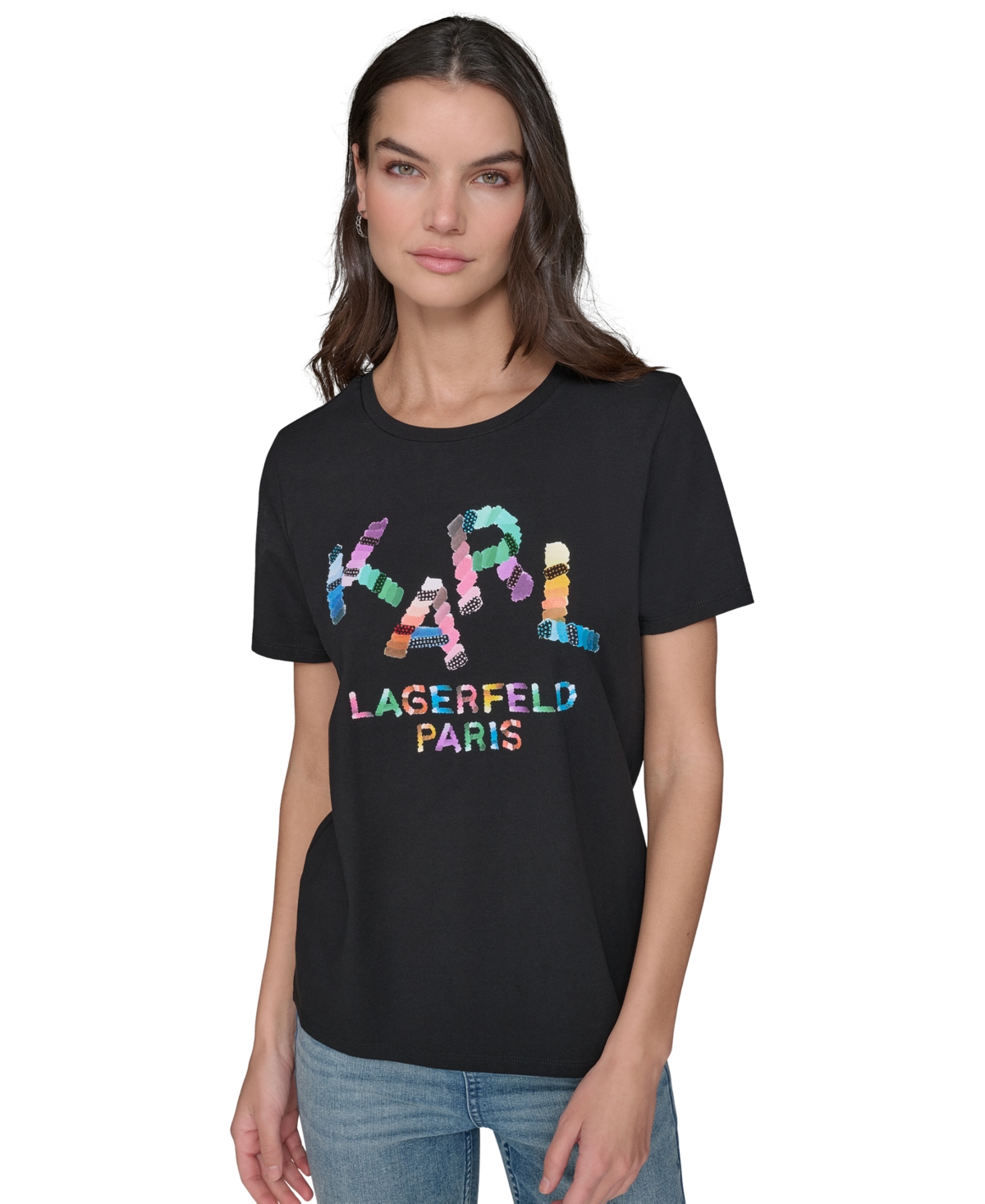 Shop Karl Lagerfeld Women's Karl Paint Graphic T-shirt In Black