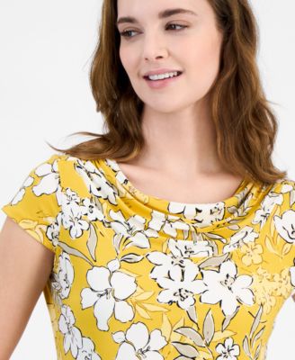 Kasper Women's Floral-Print Cowlneck Cap-Sleeve Top